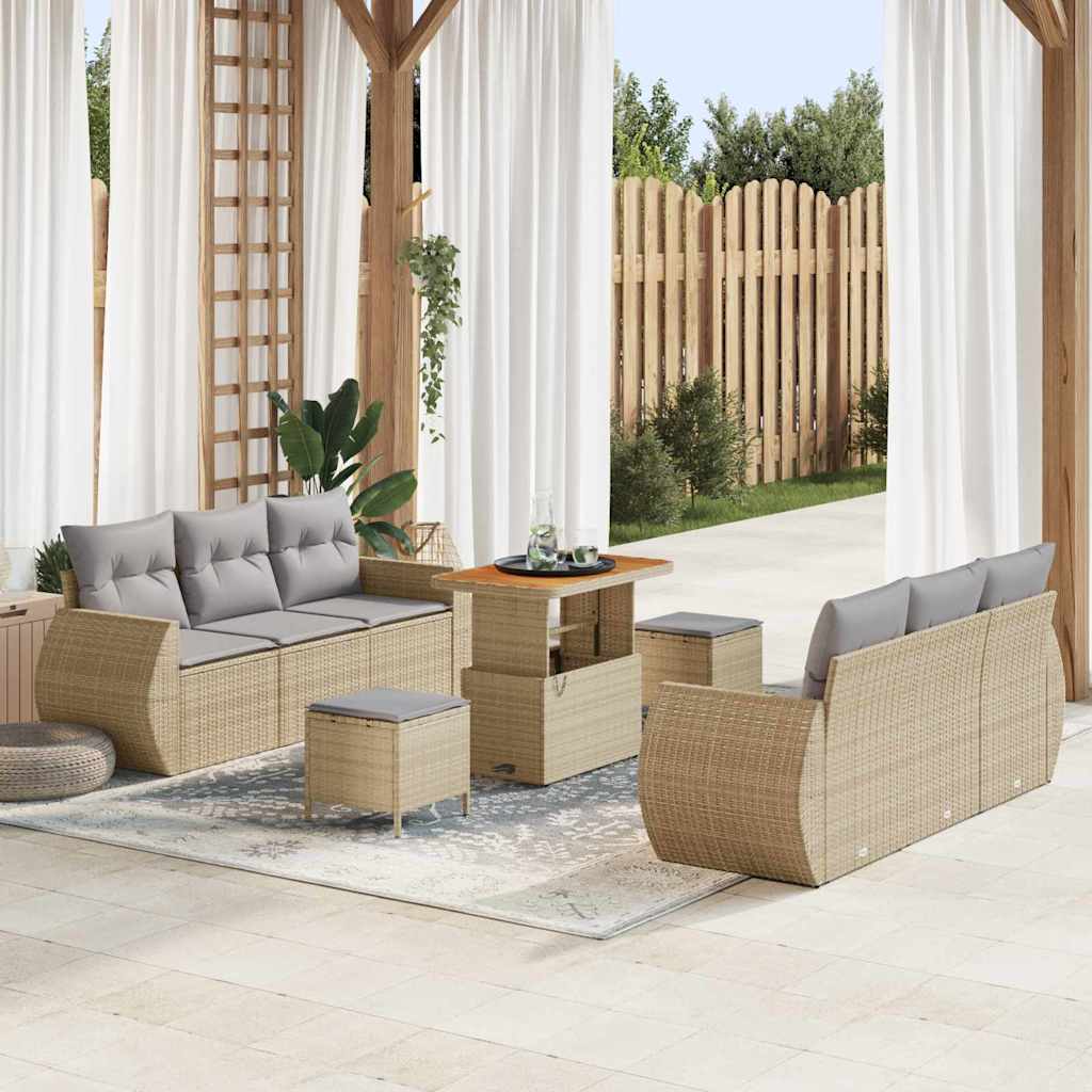 vidaXL Gartensofa-set mit Kissen mit Kissen 9 pcs Schwarz Poly-Rattan