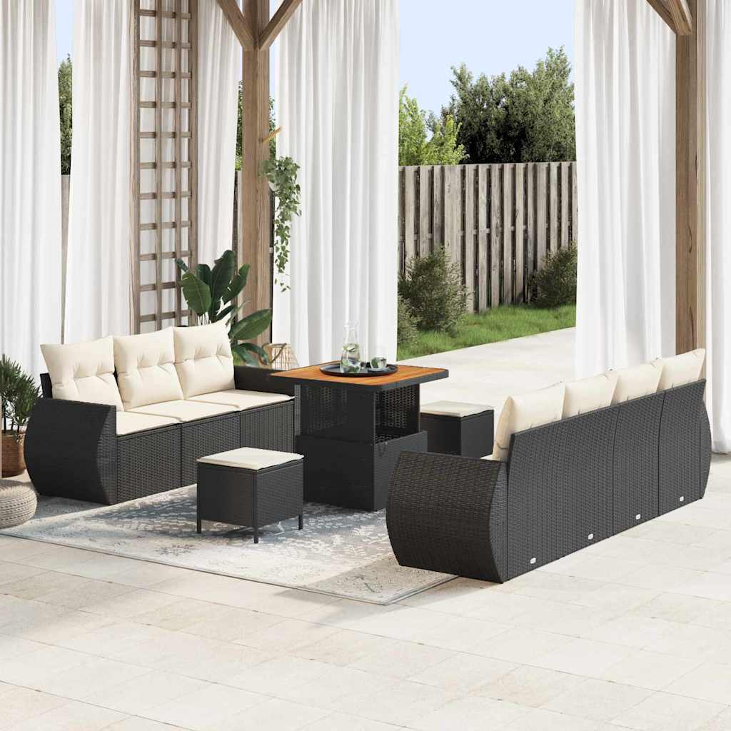 vidaXL Gartensofa-set mit Kissen mit Kissen 10 pcs Schwarz Poly-Rattan