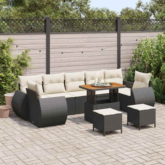 vidaXL Garten-Sofa-Set mit Kissen mit Speicher 10 pcs Schwarz