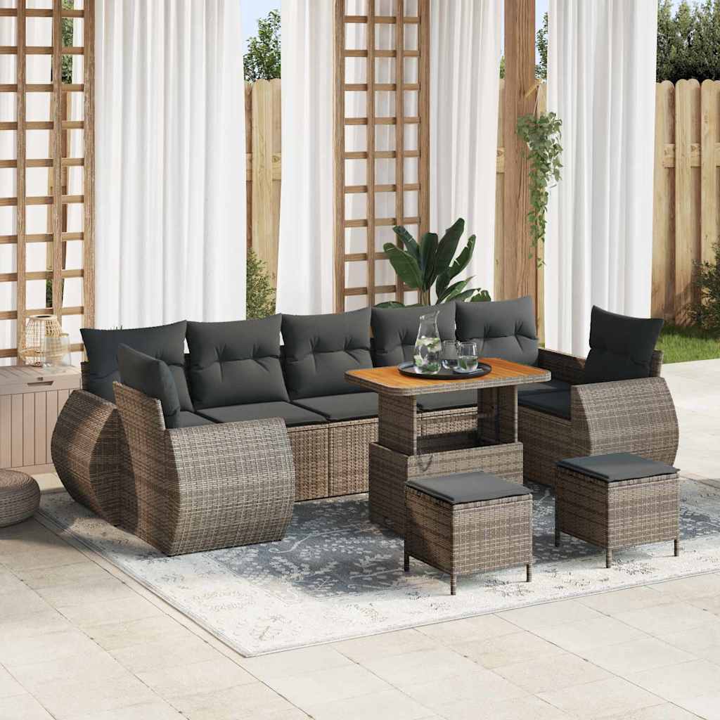 vidaXL Garten-Sofa-Set mit Kissen mit Speicher 10 pcs Schwarz