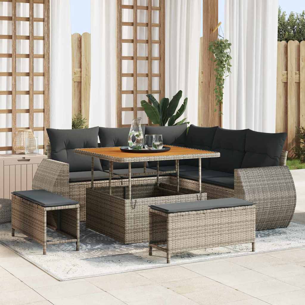 vidaXL Gartensofa-set mit Kissen mit Kissen 8 pcs Schwarz Poly-Rattan