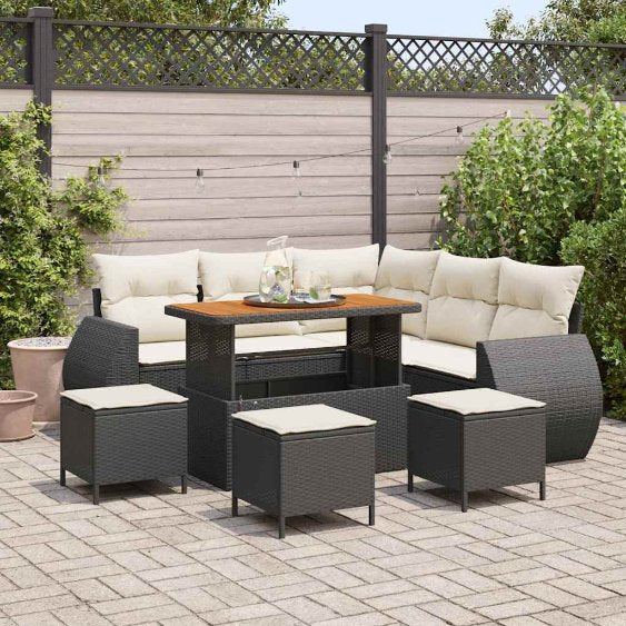 vidaXL Gartensofa-set mit Kissen mit Kissen 8 pcs Schwarz Poly-Rattan