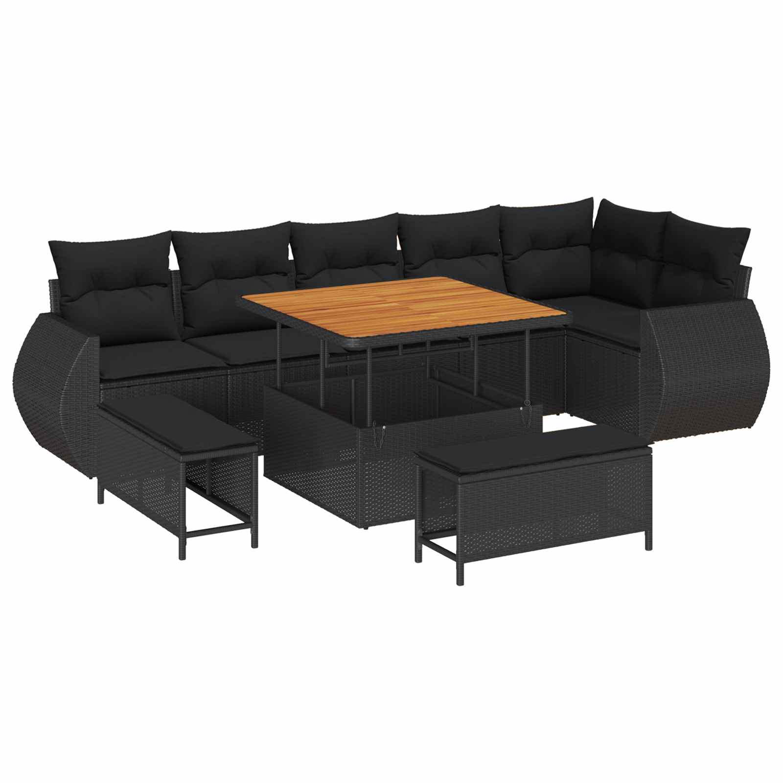 vidaXL Gartensofa-set mit Kissen mit Kissen 9 pcs Schwarz Poly Rattan