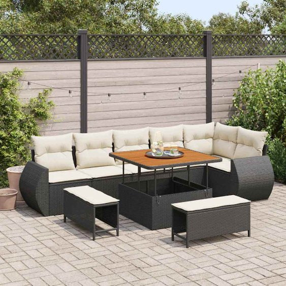 vidaXL Gartensofa-set mit Kissen mit Kissen 9 pcs Schwarz Poly Rattan
