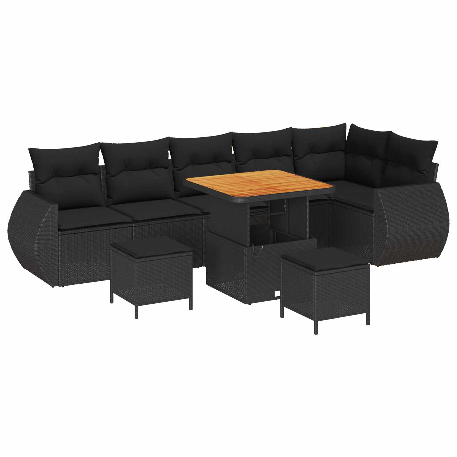 vidaXL Gartensofa-set mit Kissen mit Kissen 9 pcs Schwarz Poly Rattan