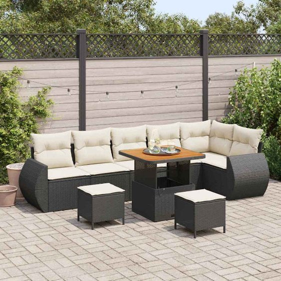 vidaXL Gartensofa-set mit Kissen mit Kissen 9 pcs Schwarz Poly Rattan