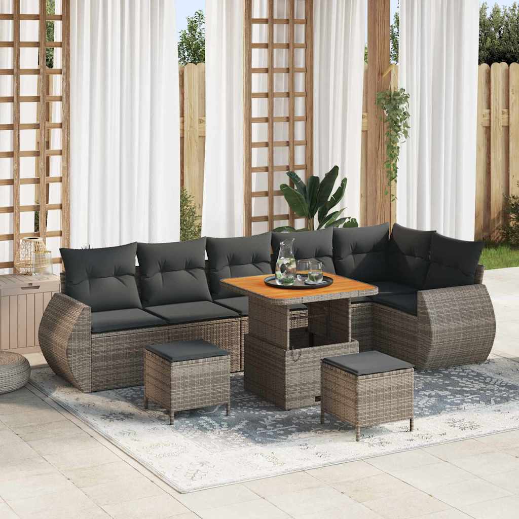 vidaXL Gartensofa-set mit Kissen mit Kissen 9 pcs Schwarz Poly Rattan