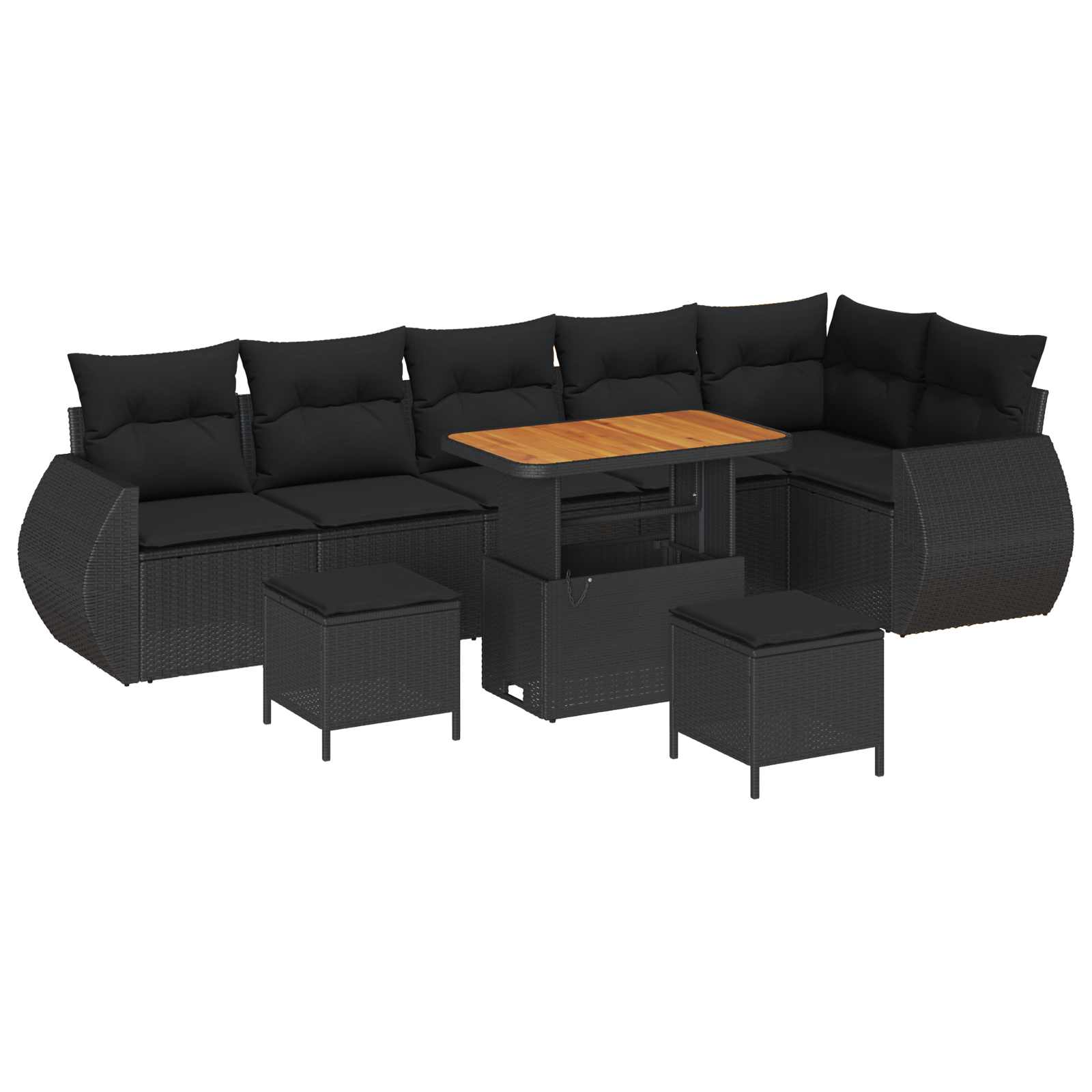 vidaXL Gartensofa-set mit Kissen mit Kissen 9 pcs Schwarz Poly Rattan