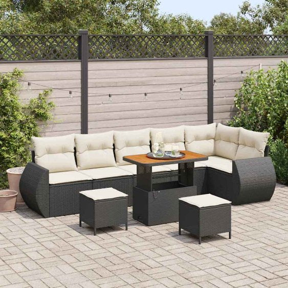 vidaXL Gartensofa-set mit Kissen mit Kissen 9 pcs Schwarz Poly Rattan