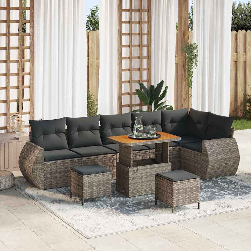 vidaXL Gartensofa-set mit Kissen mit Kissen 9 pcs Schwarz Poly Rattan