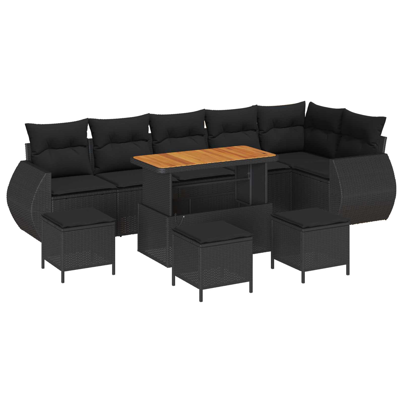 vidaXL Gartensofa-set mit Kissen mit Kissen 9 pcs Schwarz Poly Rattan
