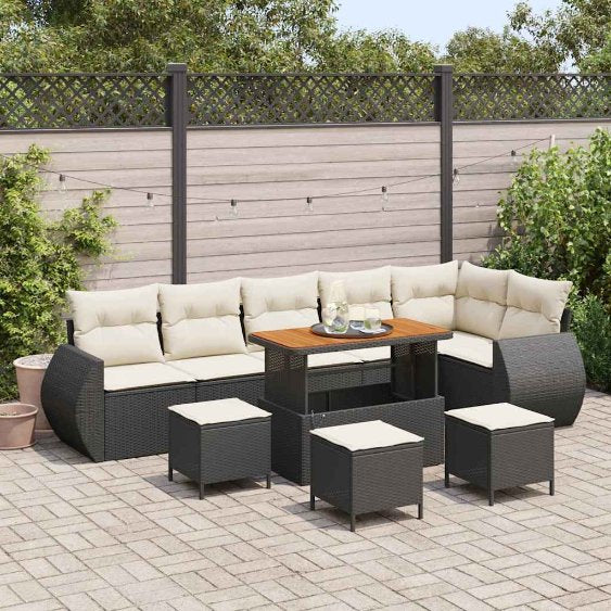 vidaXL Gartensofa-set mit Kissen mit Kissen 9 pcs Schwarz Poly Rattan
