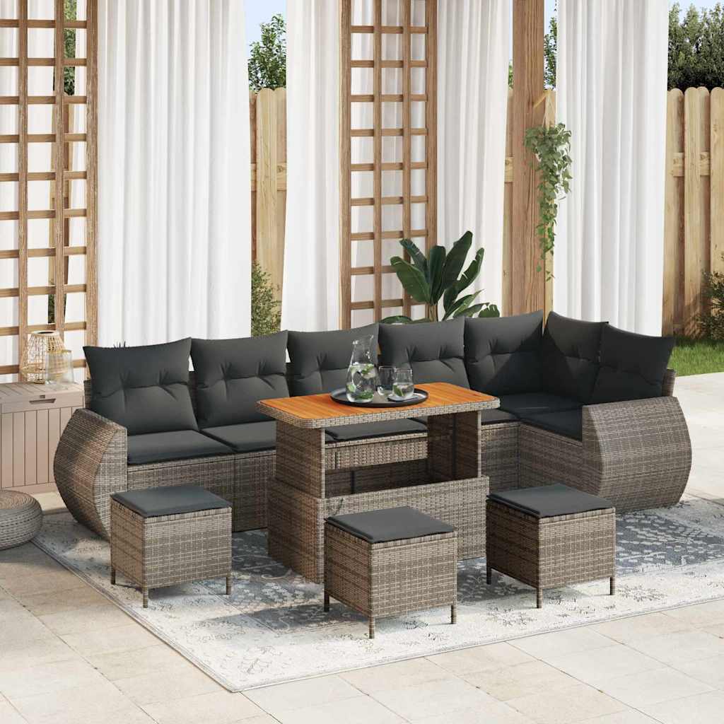 vidaXL Gartensofa-set mit Kissen mit Kissen 9 pcs Schwarz Poly Rattan