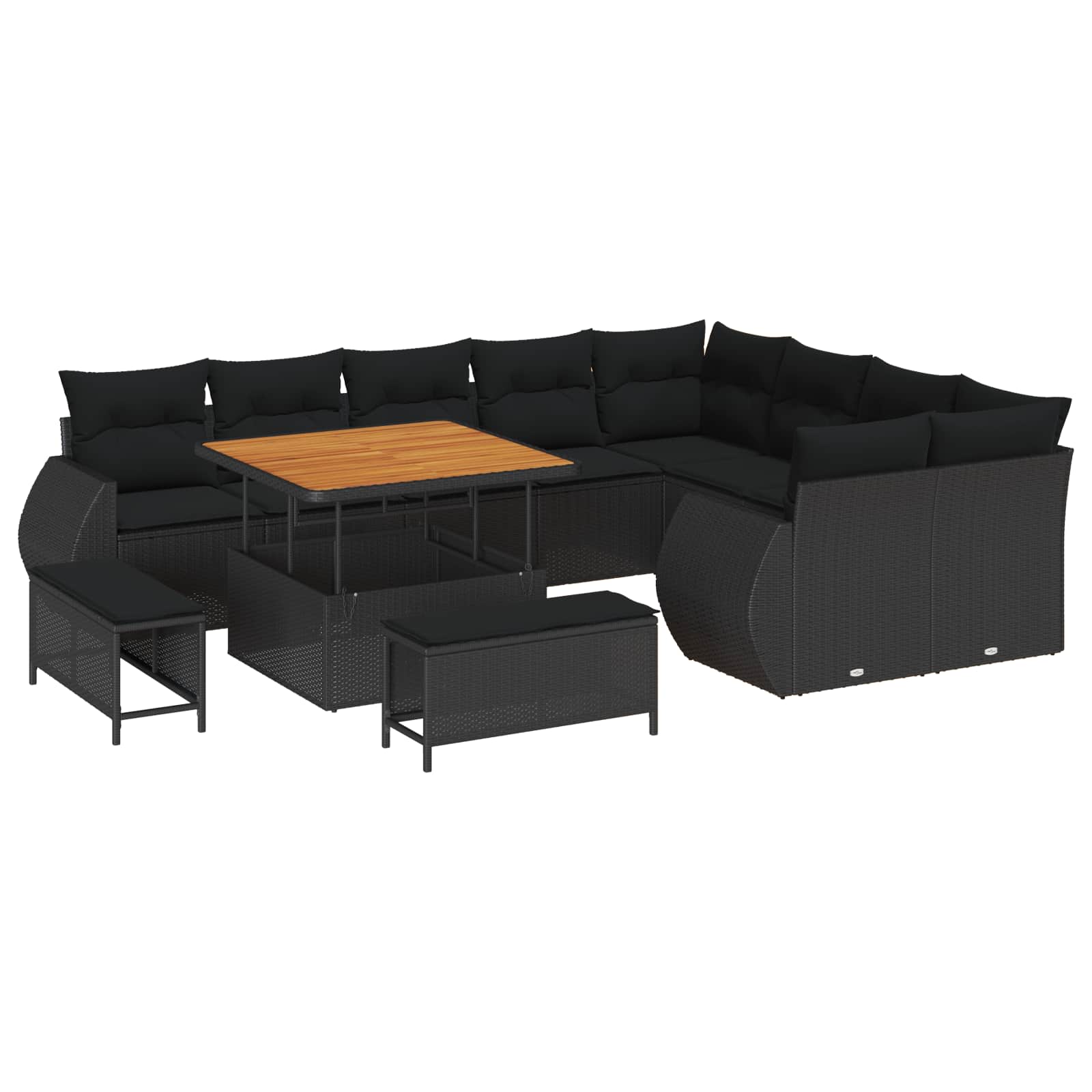 vidaXL Garten-Sofa-Set mit Kissen mit Speicher 12 pcs Schwarz