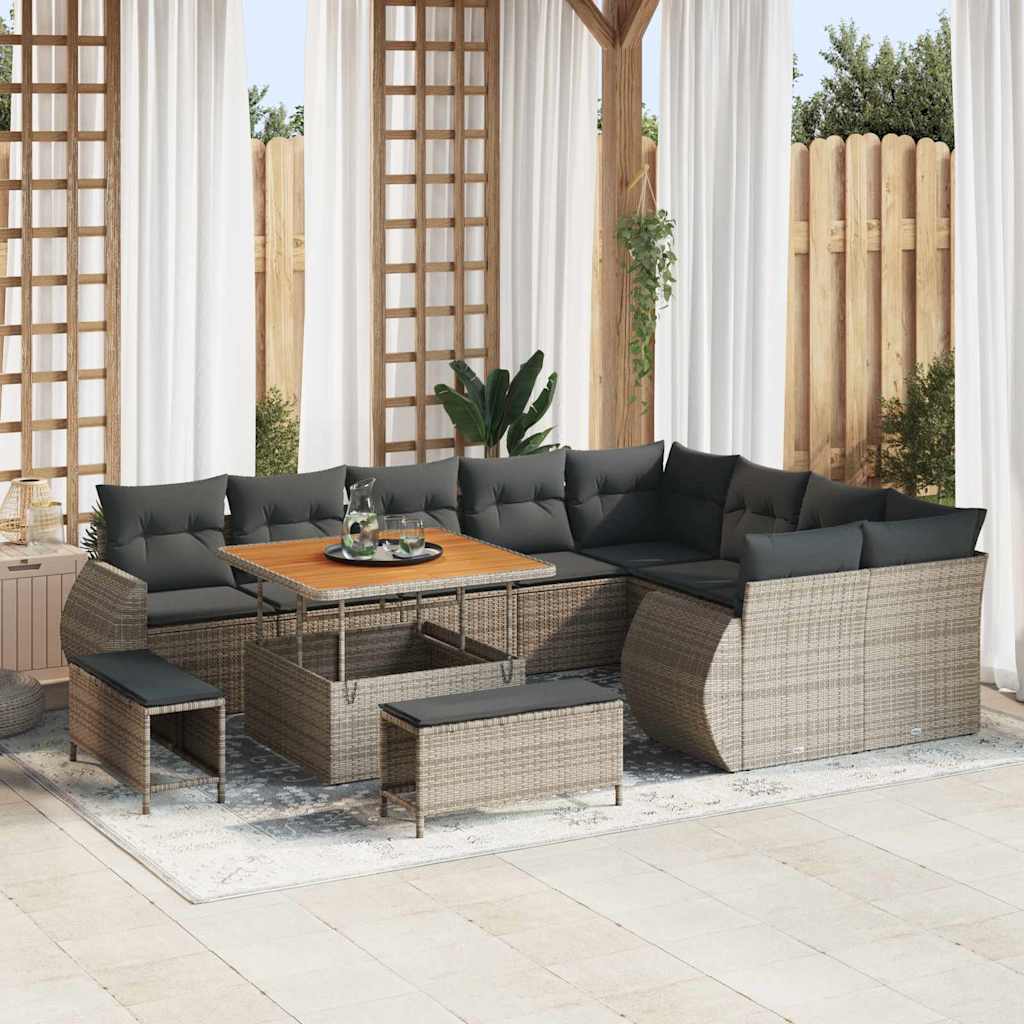 vidaXL Garten-Sofa-Set mit Kissen mit Speicher 12 pcs Schwarz