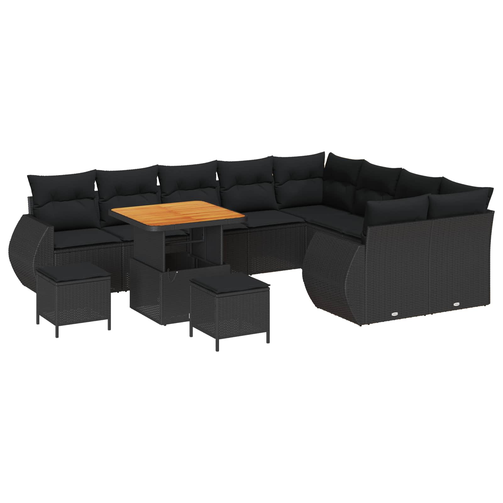 vidaXL Garten-Sofa-Set mit Kissen mit Speicher 12 pcs Schwarz