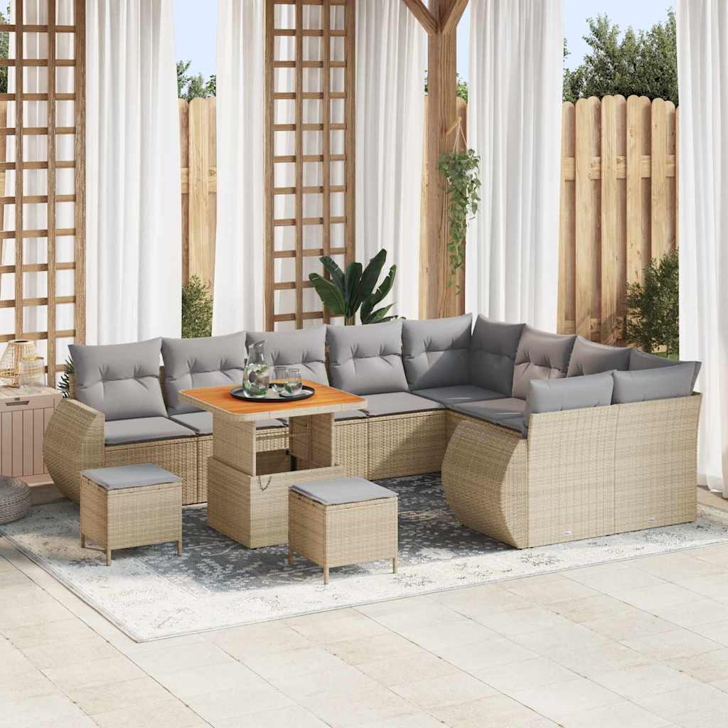 vidaXL Garten-Sofa-Set mit Kissen mit Speicher 12 pcs Schwarz