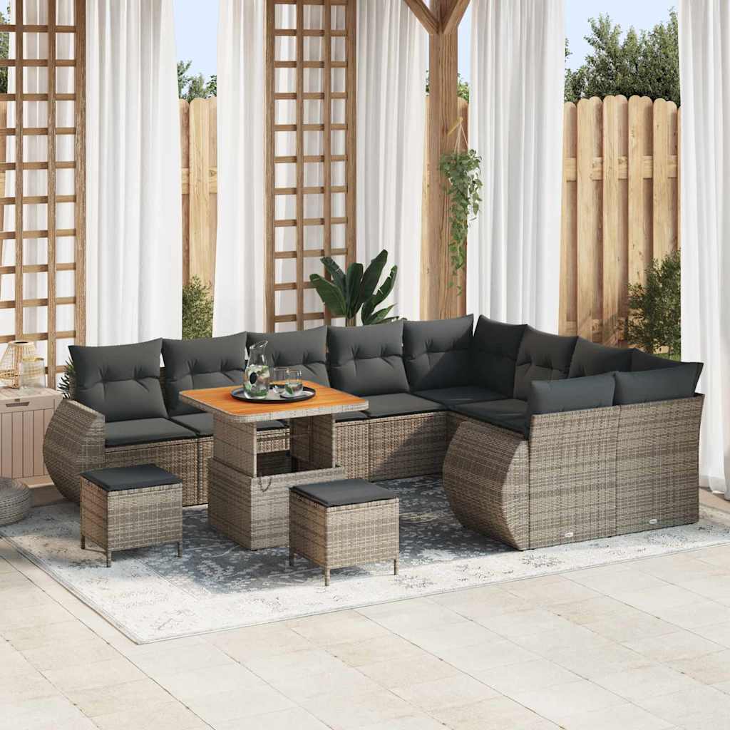 vidaXL Garten-Sofa-Set mit Kissen mit Speicher 12 pcs Schwarz