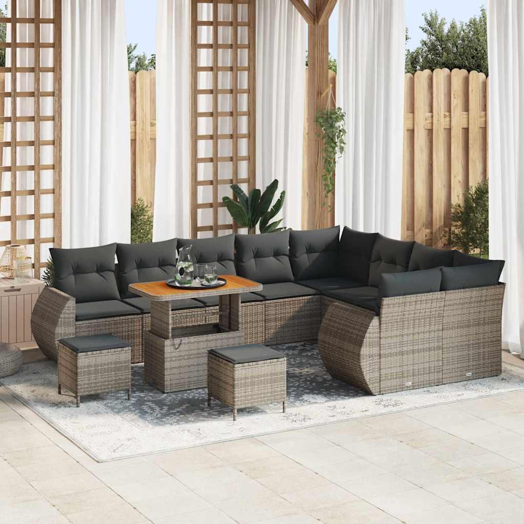 vidaXL Garten-Sofa-Set mit Kissen mit Speicher 12 pcs Schwarz