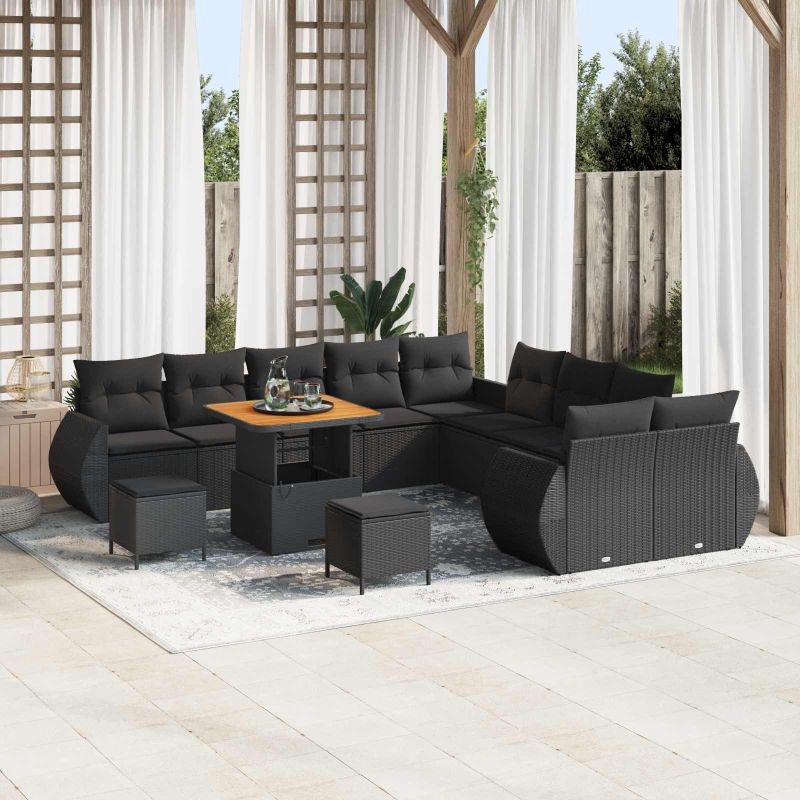 vidaXL Garten-Sofa-Set mit Kissen mit Speicher 13 pcs Schwarz