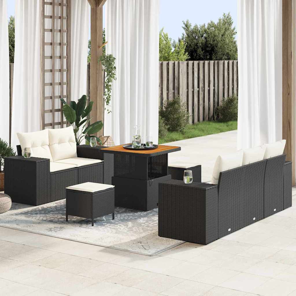 vidaXL Gartensofa-set mit Kissen mit Kissen 8 pcs Schwarz Poly Rattan