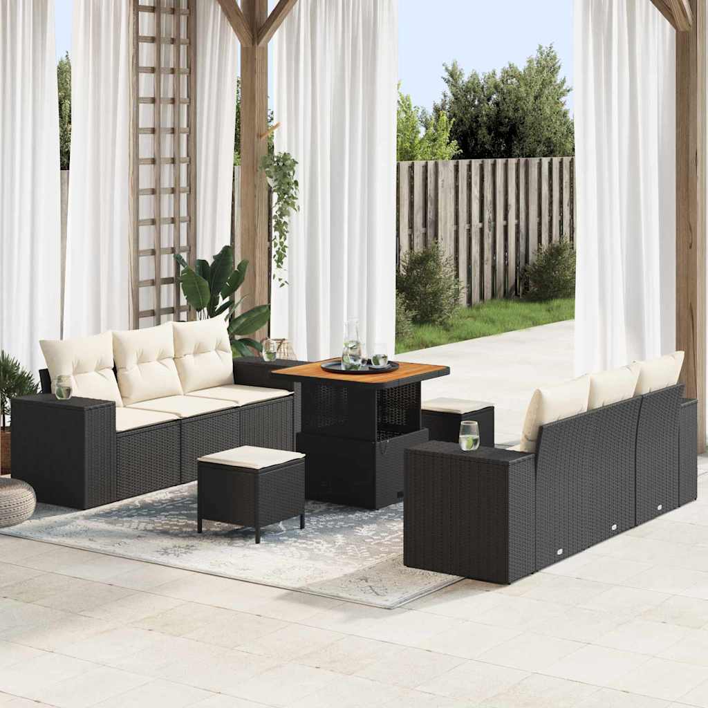vidaXL Gartensofa-set mit Kissen mit Kissen 9 pcs Schwarz Poly Rattan