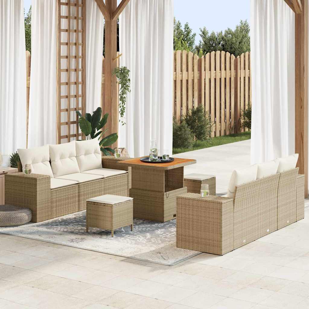 vidaXL Gartensofa-set mit Kissen mit Kissen 9 pcs Schwarz Poly Rattan