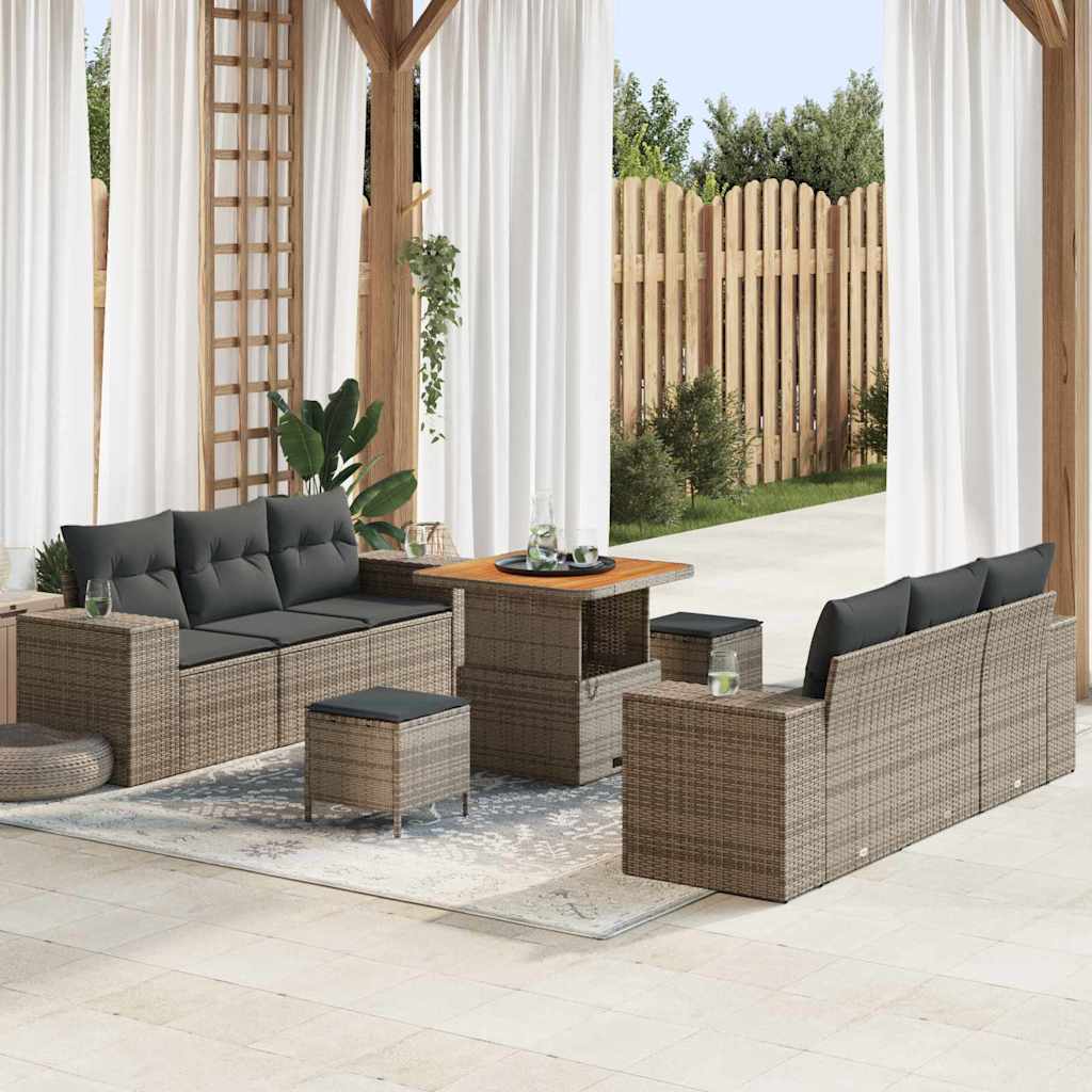 vidaXL Gartensofa-set mit Kissen mit Kissen 9 pcs Schwarz Poly Rattan