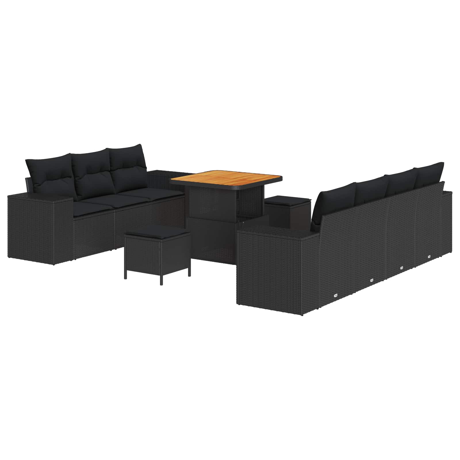 vidaXL Gartensofa-set mit Kissen mit Kissen 10 pcs Schwarz Poly Rattan