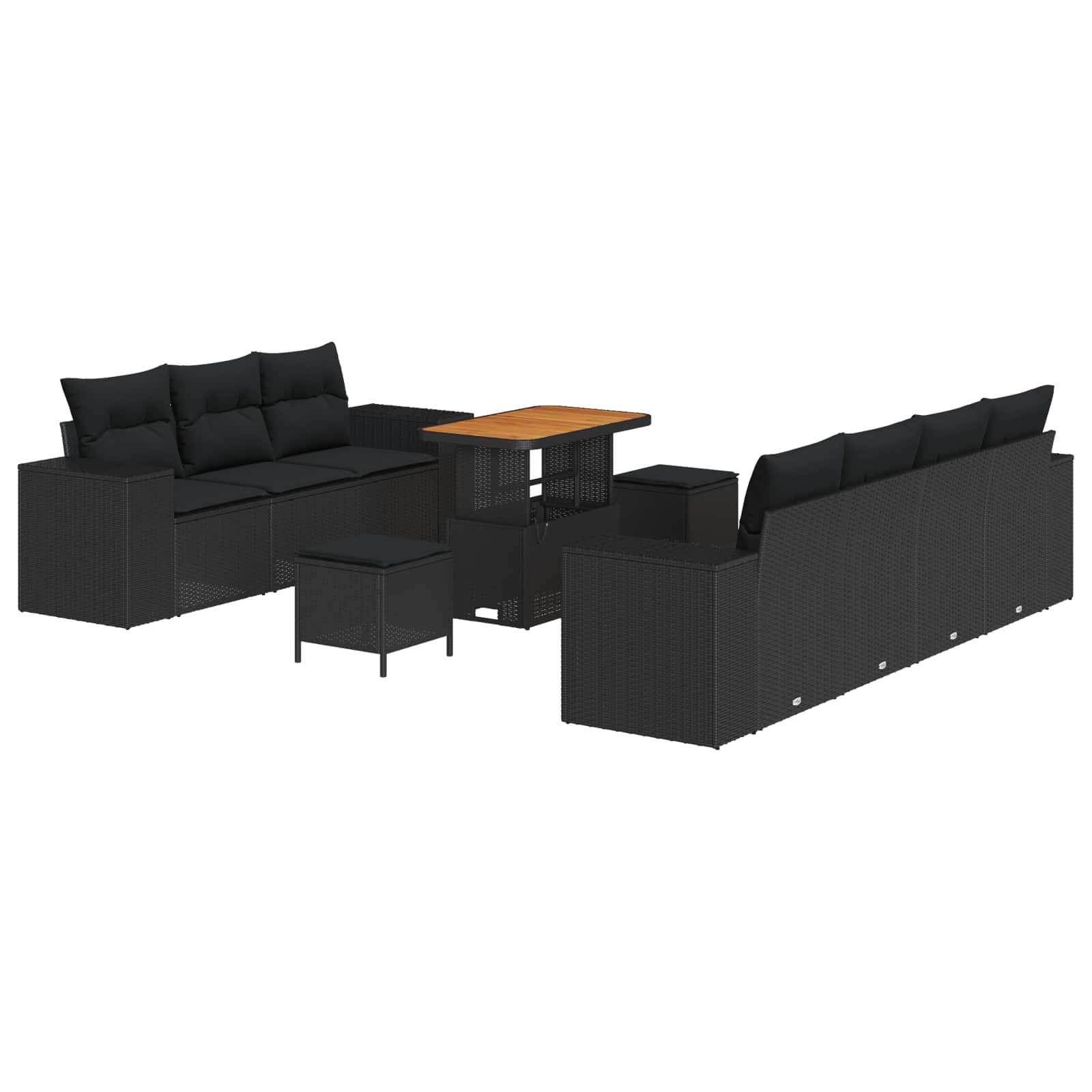 vidaXL Gartensofa-set mit Kissen mit Kissen 10 pcs Schwarz Poly Rattan
