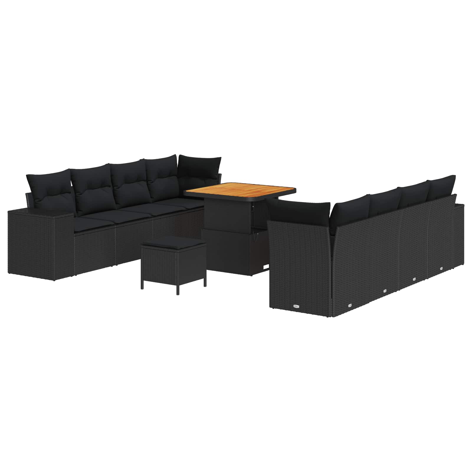 vidaXL Gartensofa-set mit Kissen 11 pcs Schwarz Poly-Rattan