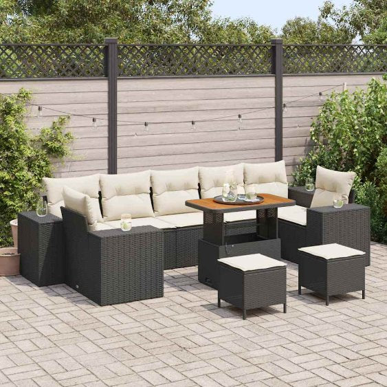 vidaXL Garten-Sofa-Set mit Kissen mit Speicher 10 pcs Schwarz