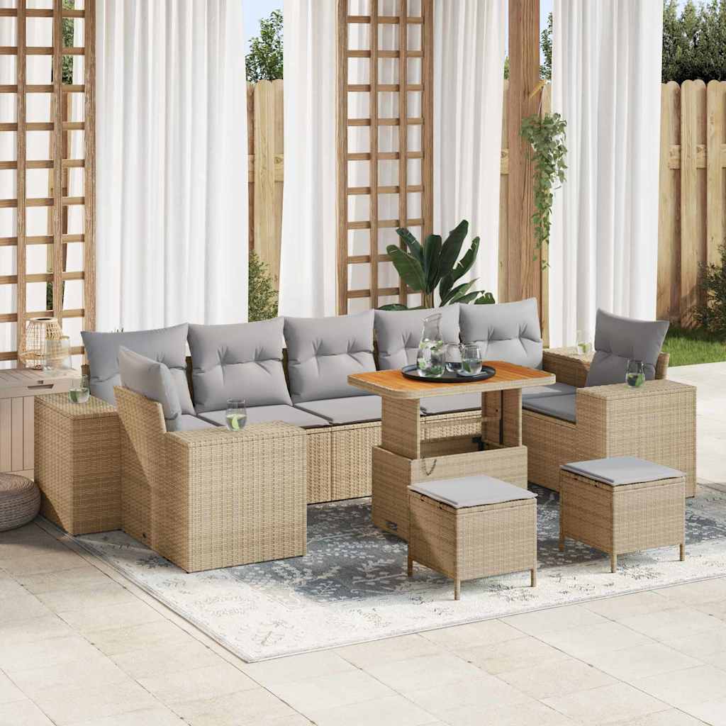 vidaXL Garten-Sofa-Set mit Kissen mit Speicher 10 pcs Schwarz