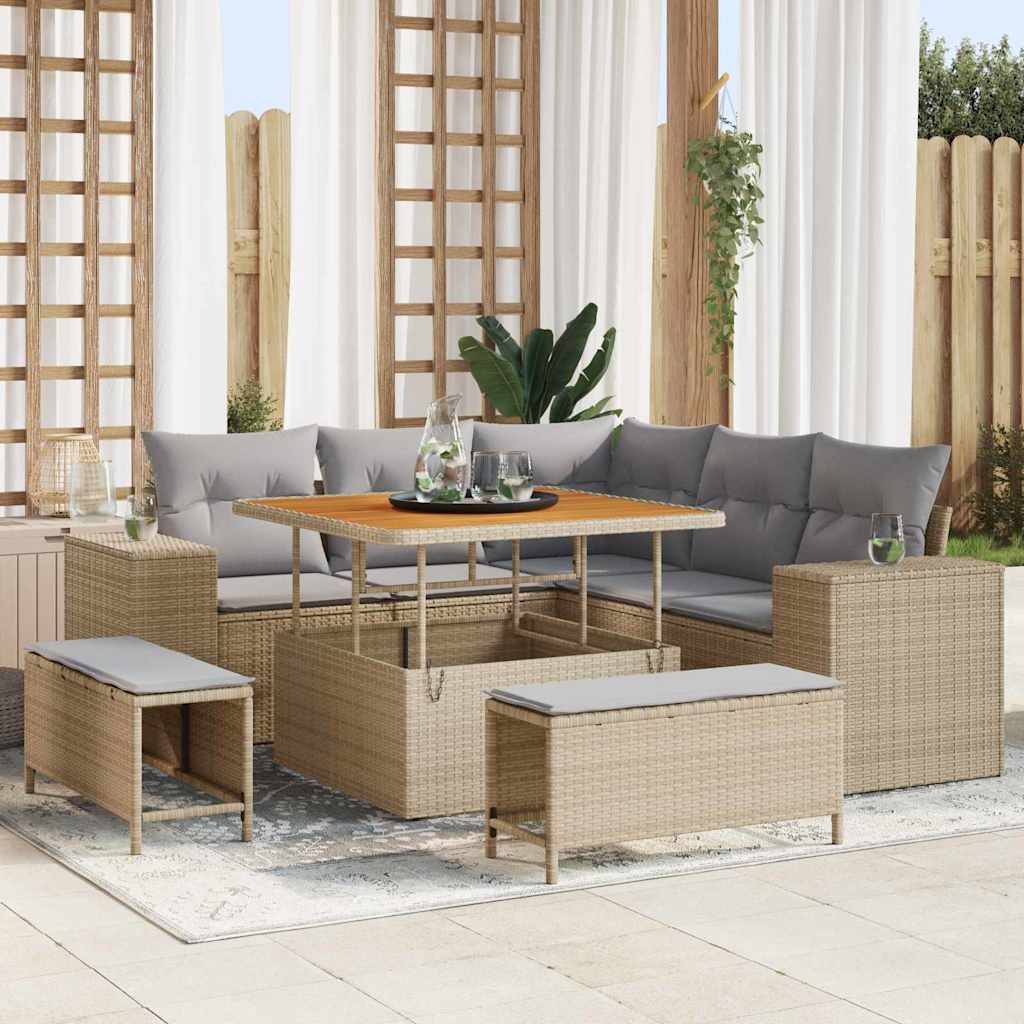 vidaXL Garten-Sofa-Set mit Kissen mit Speicher 8 pcs Schwarz