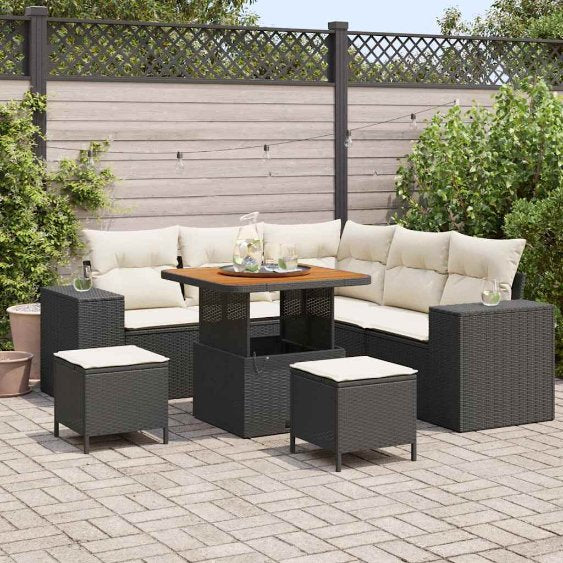vidaXL Garten-Sofa-Set mit Kissen mit Speicher 8 pcs Schwarz