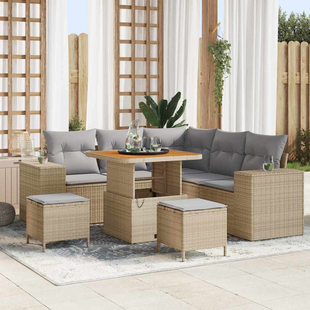 vidaXL Garten-Sofa-Set mit Kissen mit Speicher 8 pcs Schwarz