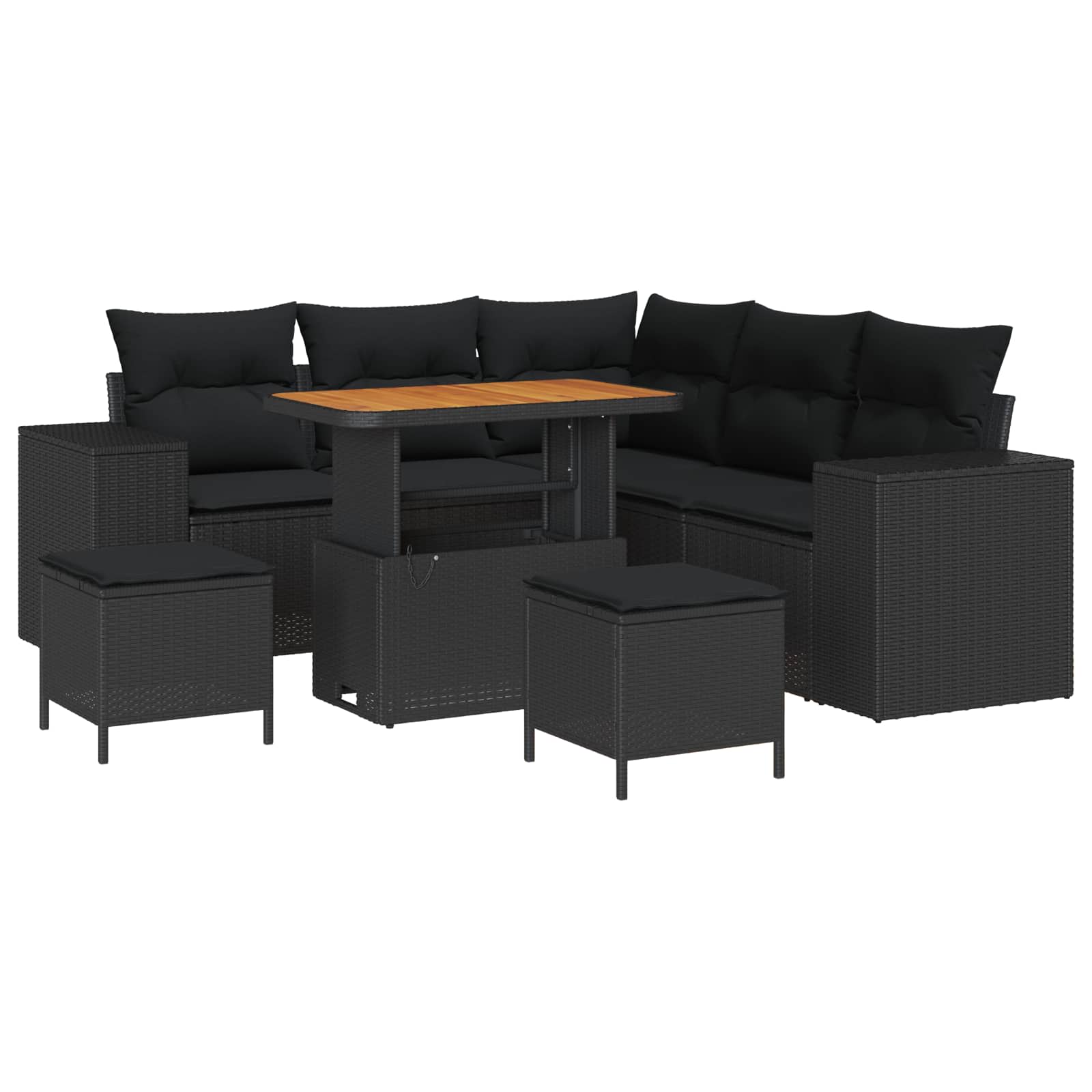 vidaXL Garten-Sofa-Set mit Kissen mit Speicher 8 pcs Schwarz
