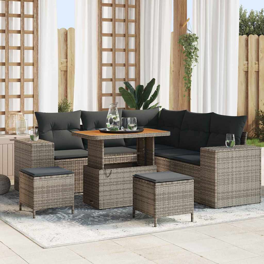 vidaXL Garten-Sofa-Set mit Kissen mit Speicher 8 pcs Schwarz