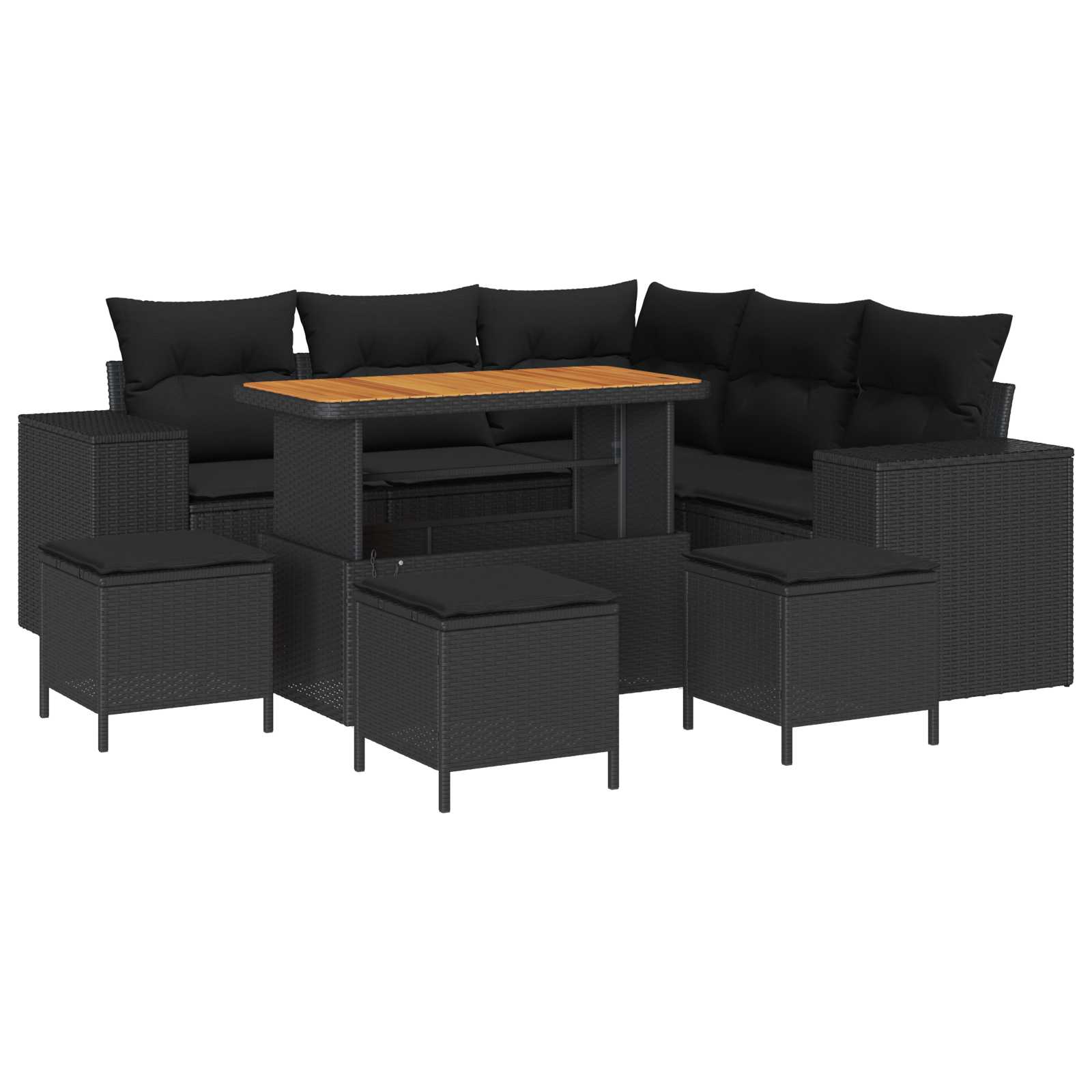 vidaXL Garten-Sofa-Set mit Kissen mit Speicher 8 pcs Schwarz