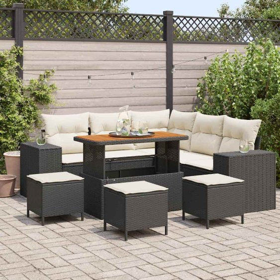 vidaXL Garten-Sofa-Set mit Kissen mit Speicher 8 pcs Schwarz