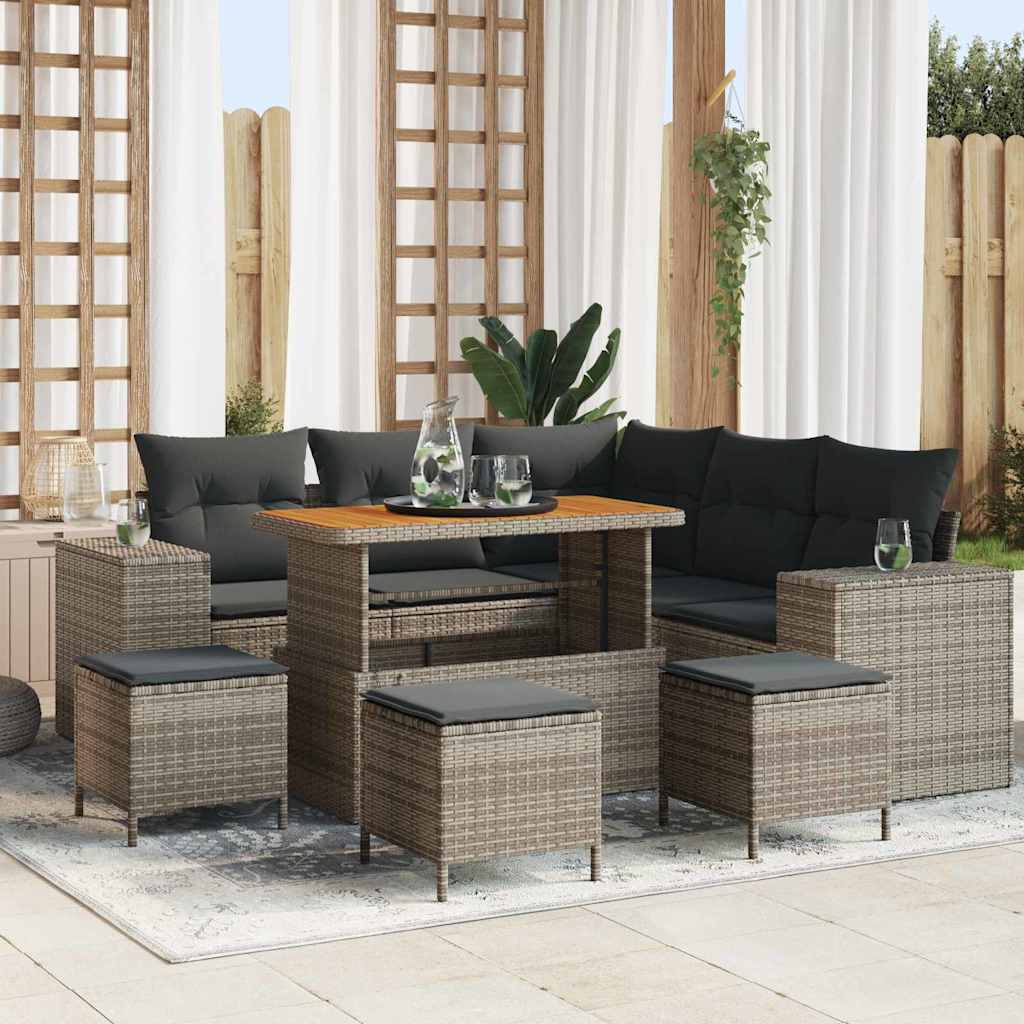 vidaXL Garten-Sofa-Set mit Kissen mit Speicher 8 pcs Schwarz