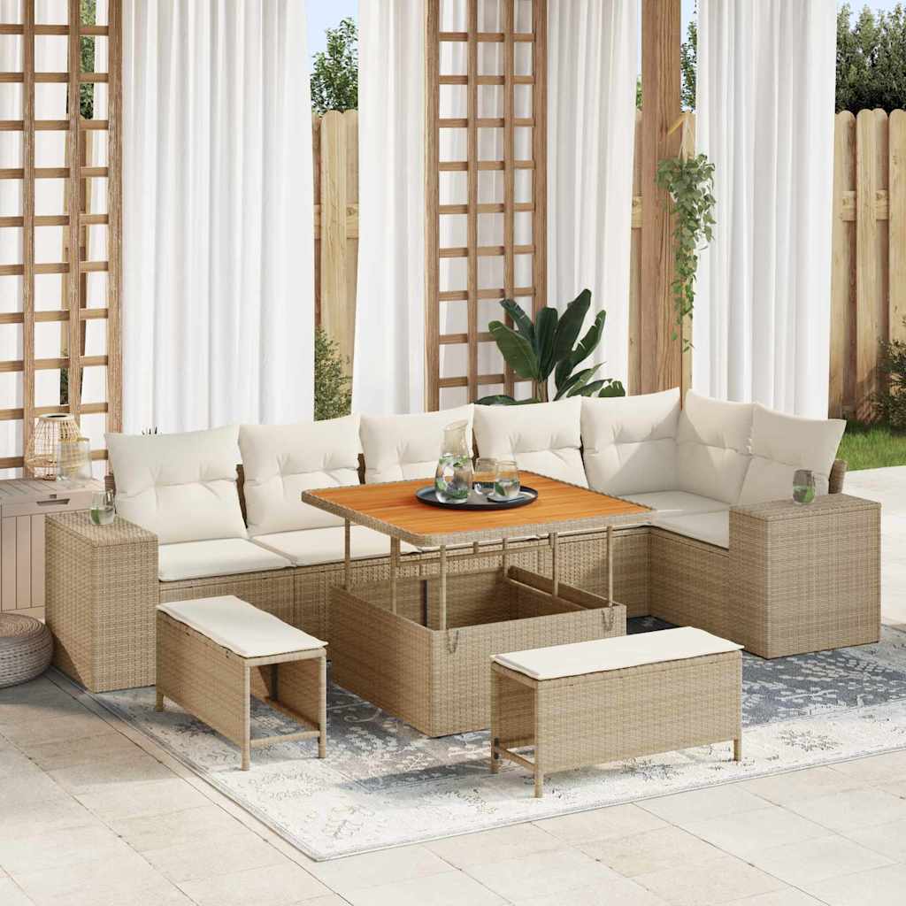 vidaXL Gartensofa-set mit Kissen 9 pcs Schwarz Poly-Rattan