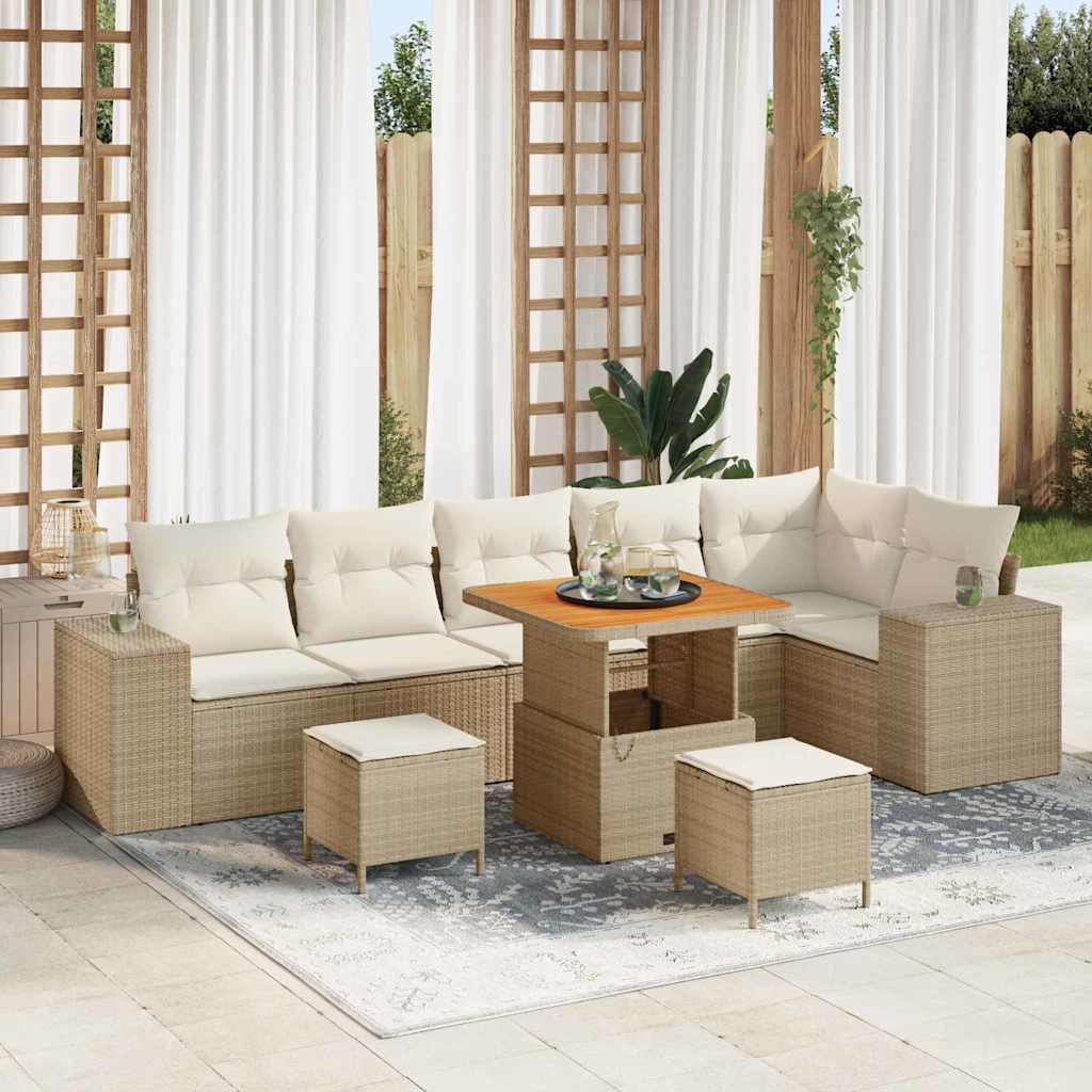 vidaXL Gartensofa-set mit Kissen 9 pcs Schwarz Poly-Rattan