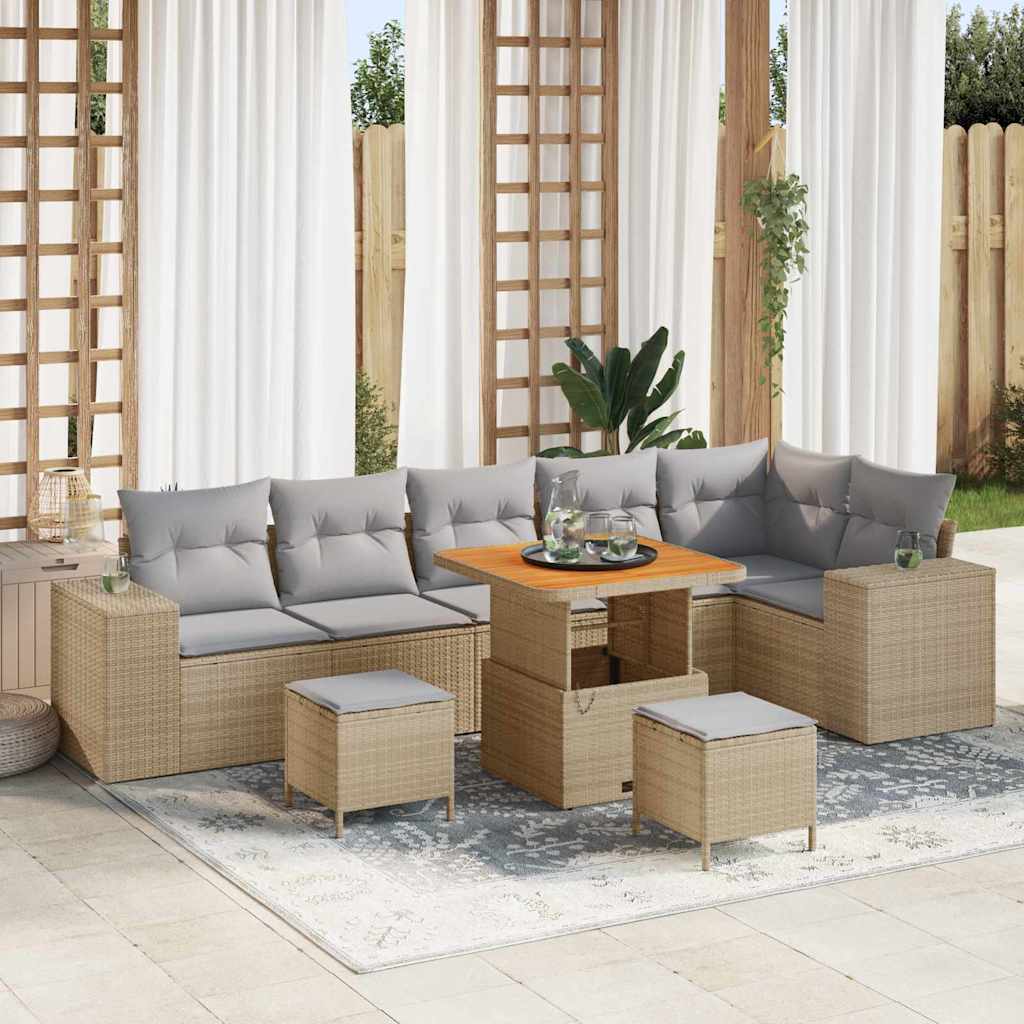 vidaXL Gartensofa-set mit Kissen 9 pcs Schwarz Poly-Rattan