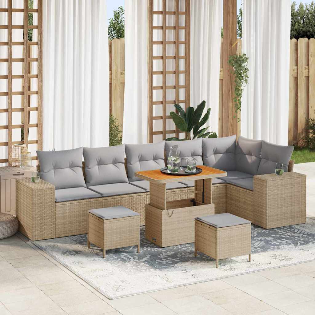 vidaXL Gartensofa-set mit Kissen 9 pcs Schwarz Poly-Rattan