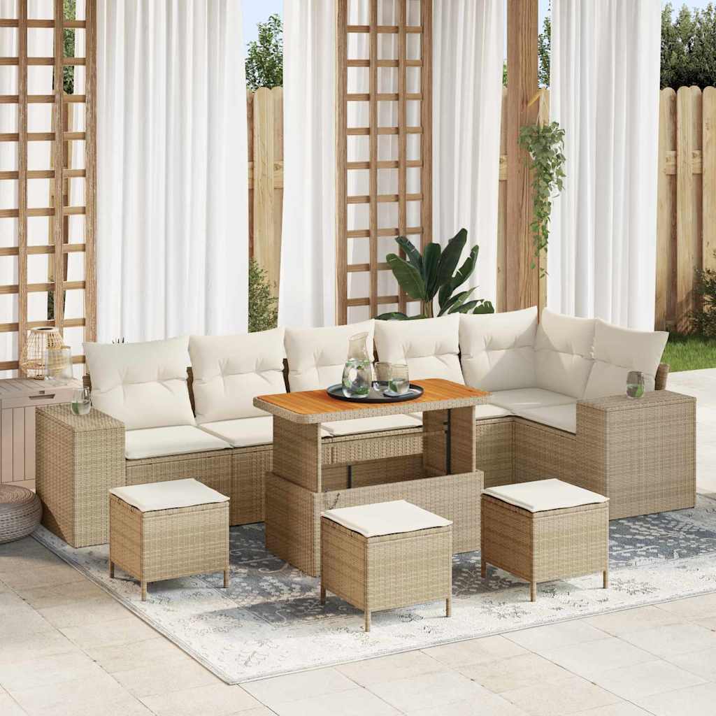 vidaXL Gartensofa-set mit Kissen 9 pcs Schwarz Poly-Rattan