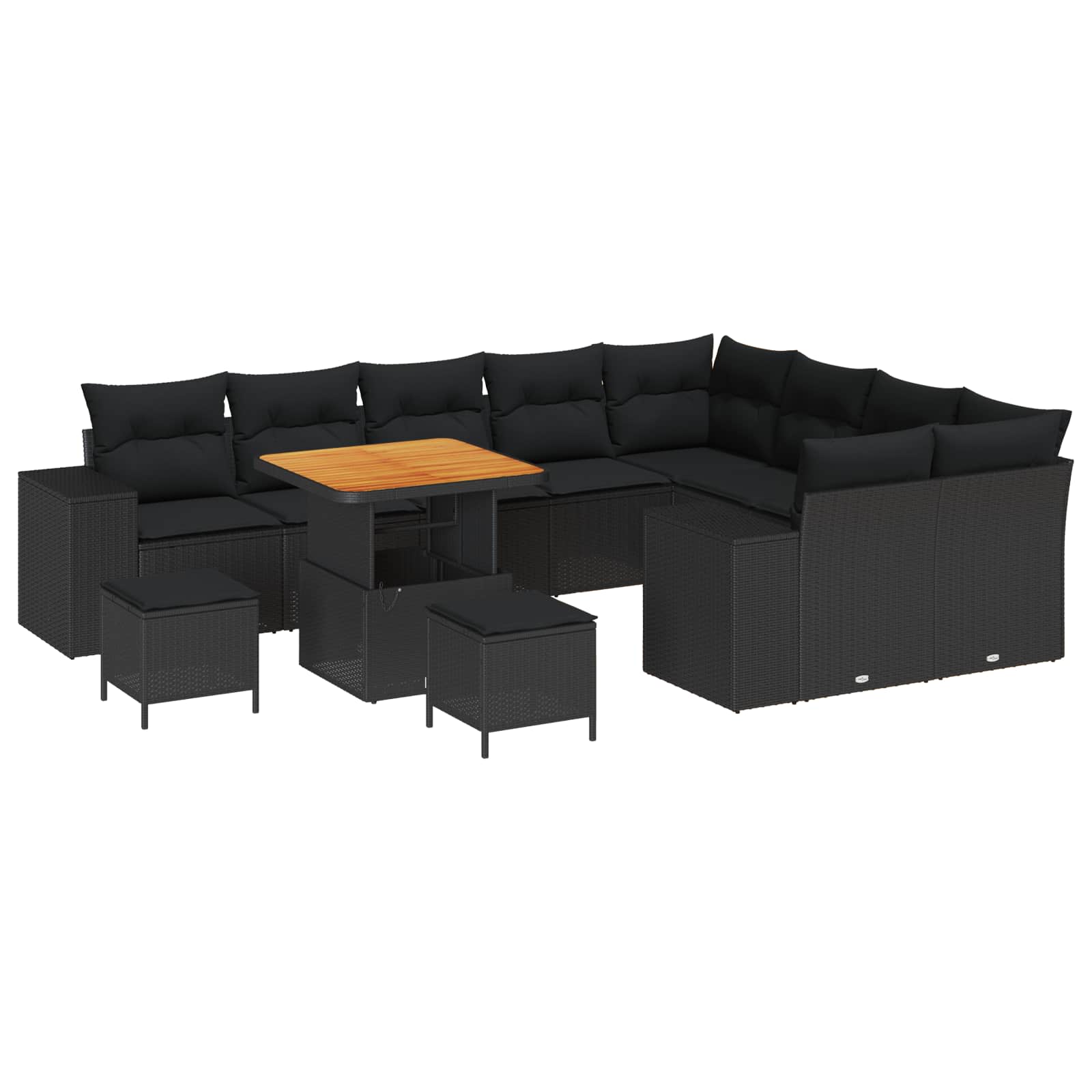 vidaXL Garten-Sofa-Set mit Kissen mit Speicher 12 pcs Schwarz