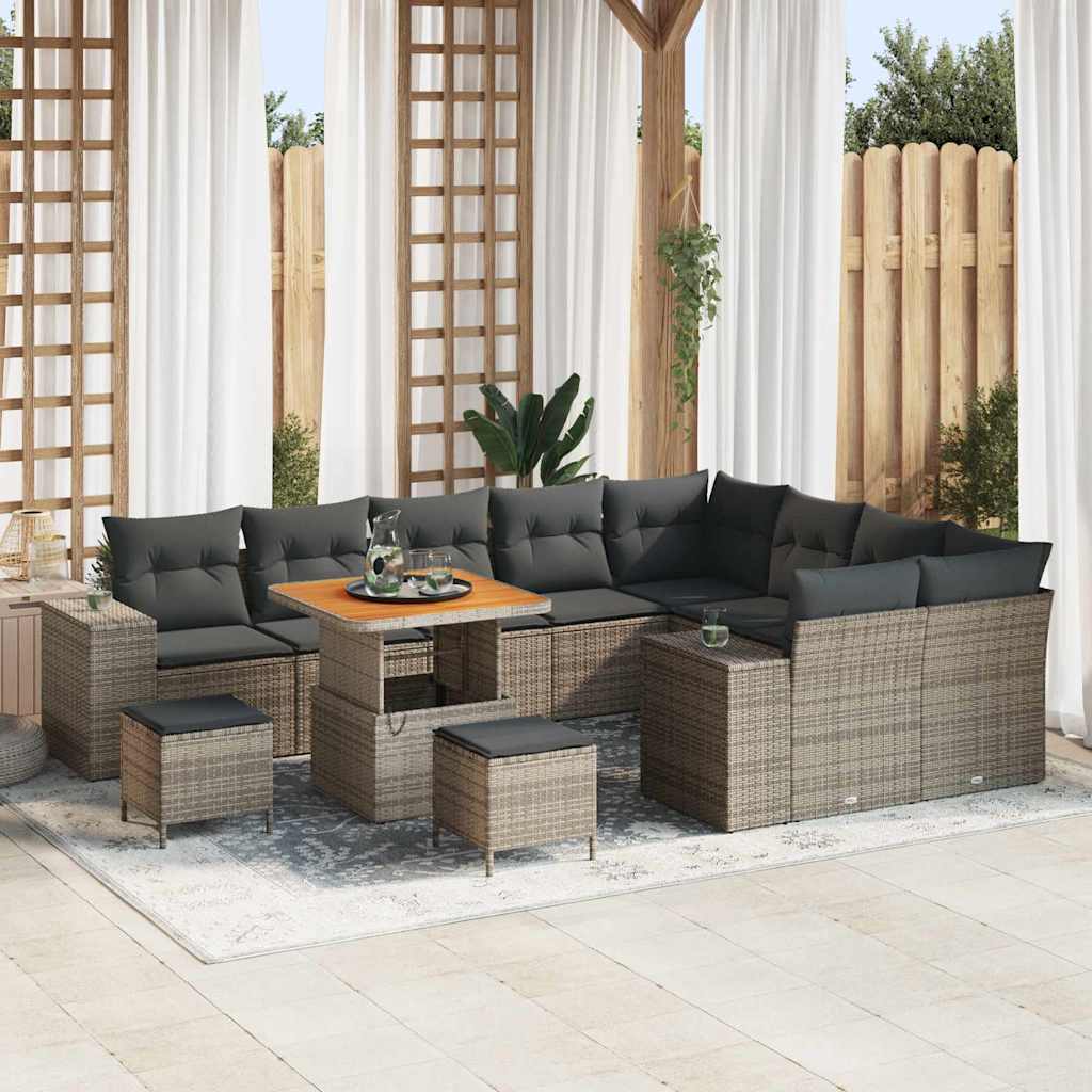 vidaXL Garten-Sofa-Set mit Kissen mit Speicher 12 pcs Schwarz