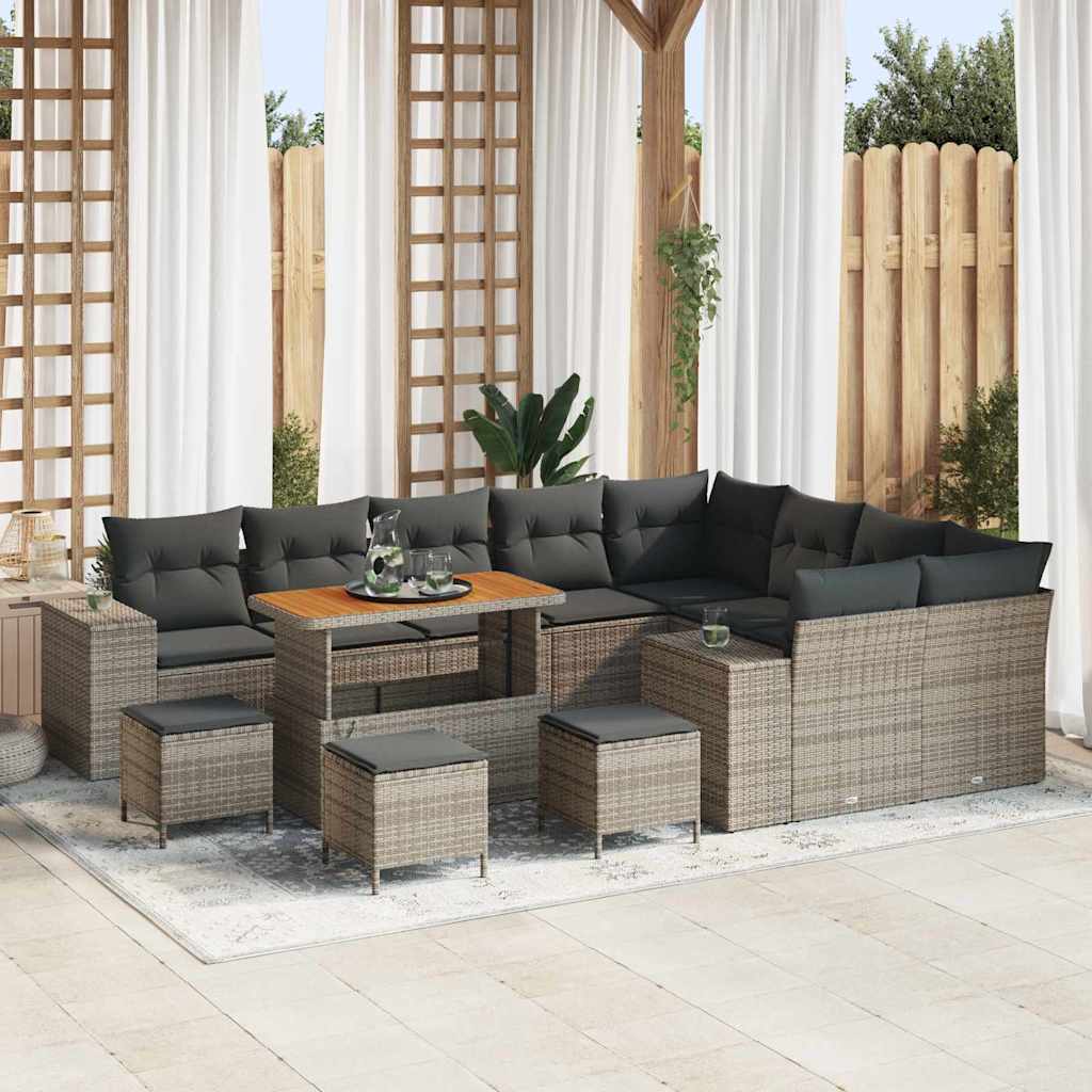 vidaXL Garten-Sofa-Set mit Kissen mit Speicher 12 pcs Schwarz