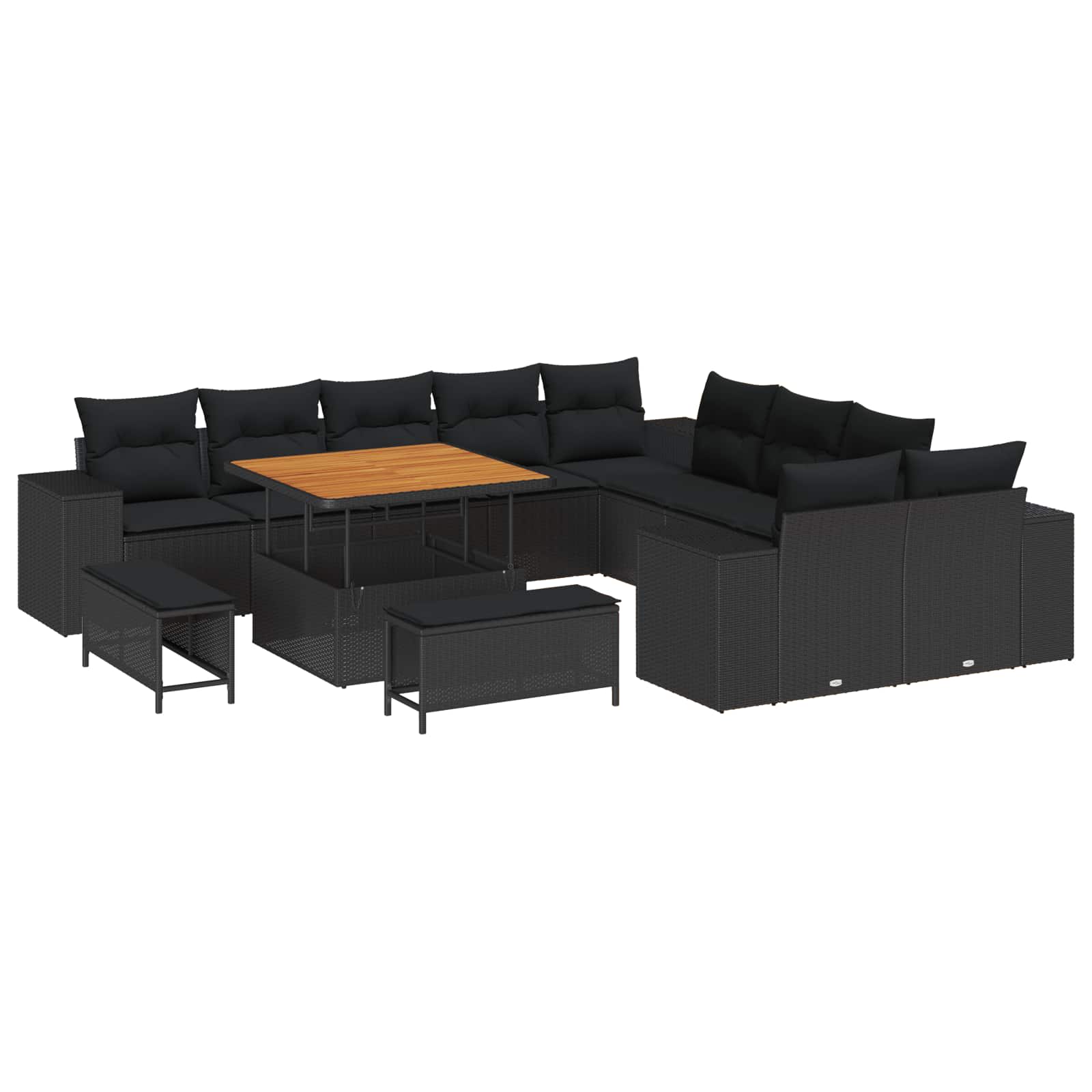 vidaXL Gartensofa-set mit Kissen 13 pcs Schwarz Poly-Rattan